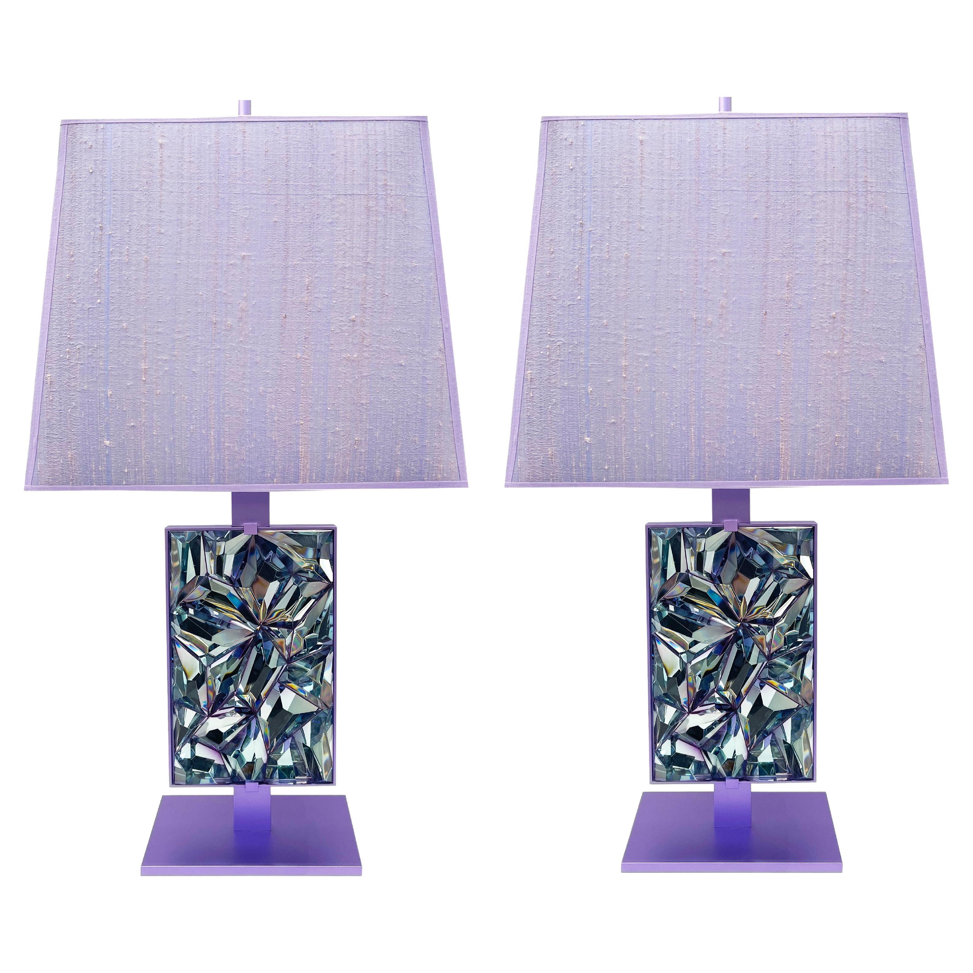 Lot de deux lampes de table contemporaines 'Pixel' en verre fait main par Ghirò Studio en vente