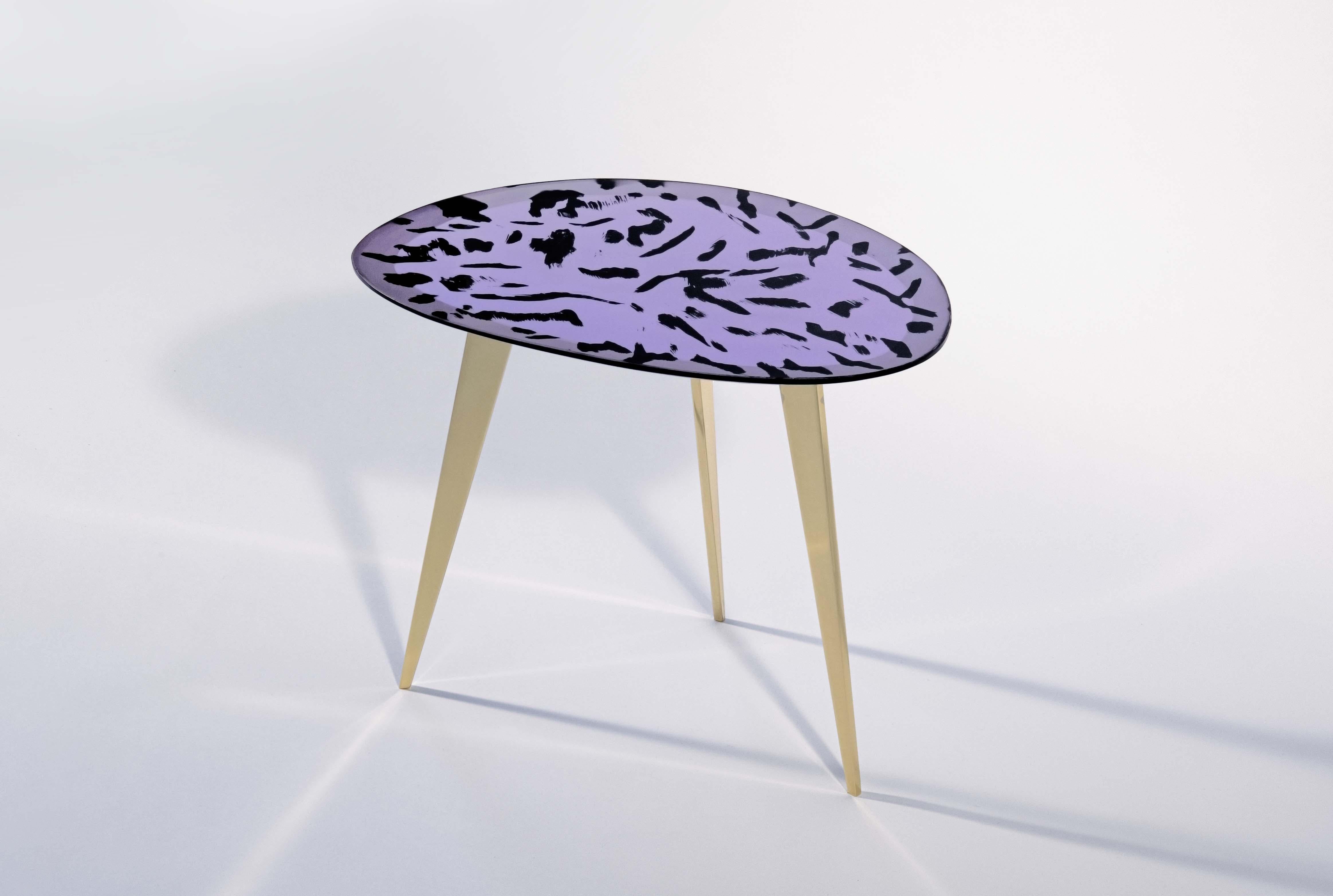 italien Table basse contemporaine 'Puà' Cristal rose et laiton poli par Ghirò Studio en vente