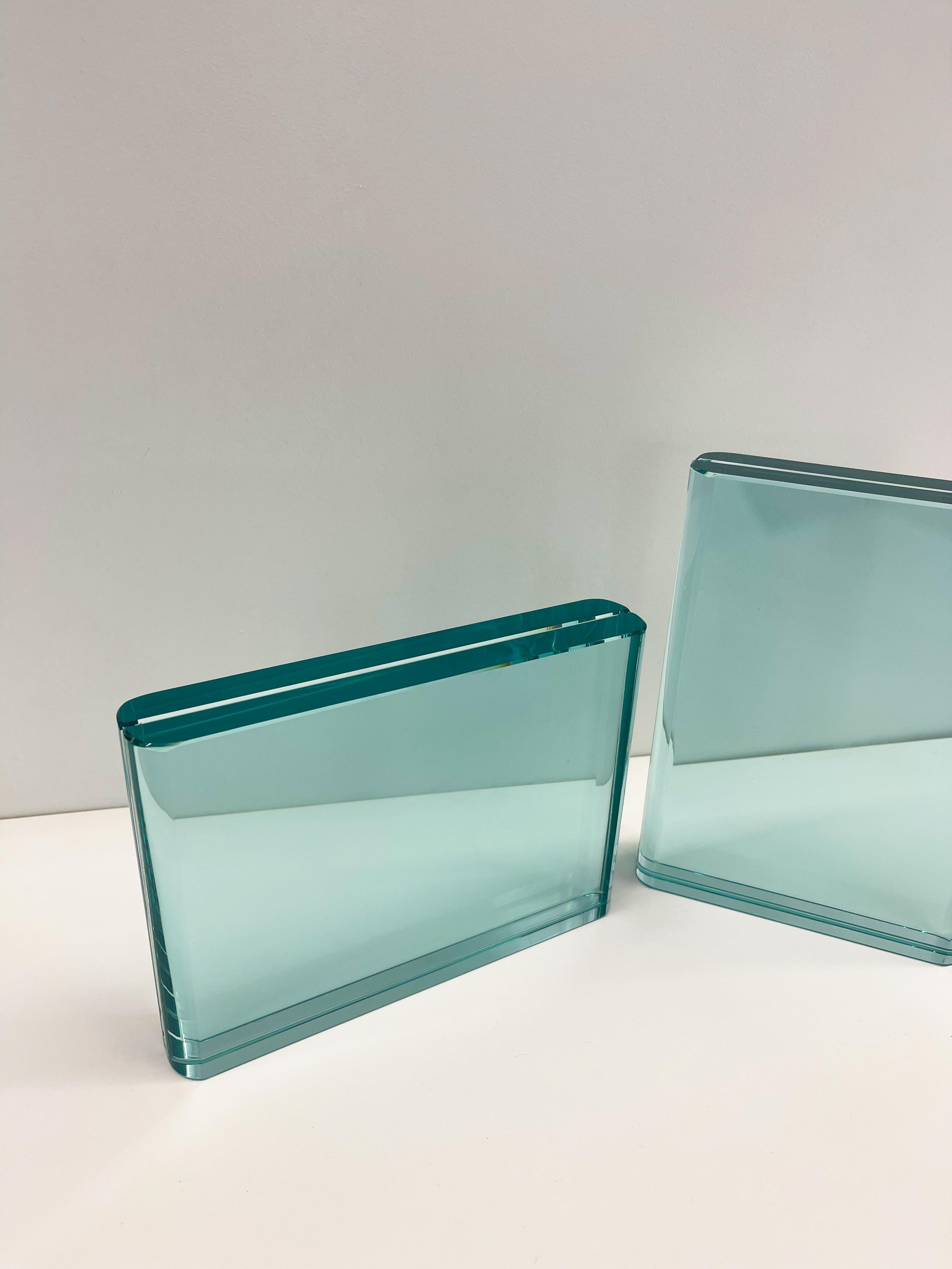 Contemporary Set of Two Handmade Aquamarine Crystal Photo Frames by Ghirò Studio In New Condition For Sale In Pieve Emanuele, Milano