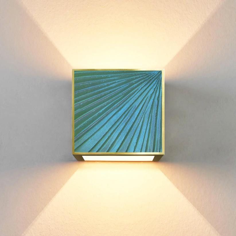 Modern Contemporary 'Square' Sconce Aquamarine Crystal, Brass and Gold by Ghirò Studio For Sale