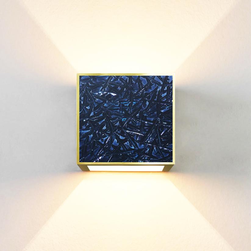 Modern Contemporary by Ghirò Studio 'Square' Sconce Blue Crystal, Brass and 24 Kt Gold  For Sale
