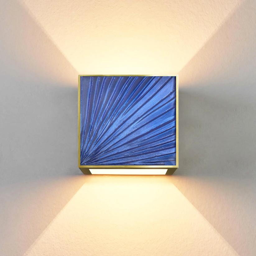 Modern Contemporary by Ghirò Studio 'Square' Sconce Blue Crystal, Brass and 24 Kt Gold For Sale