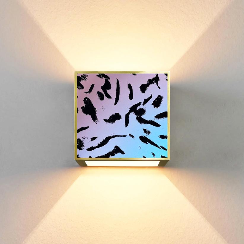 Modern Contemporary by Ghirò Studio 'Square' Sconce Iridescent Pink Crystal and Brass For Sale