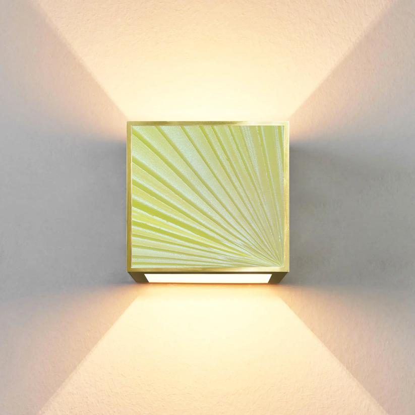 Modern Contemporary 'Square' Sconce Iridescent Yellow Crystal and Gold by Ghirò Studio For Sale