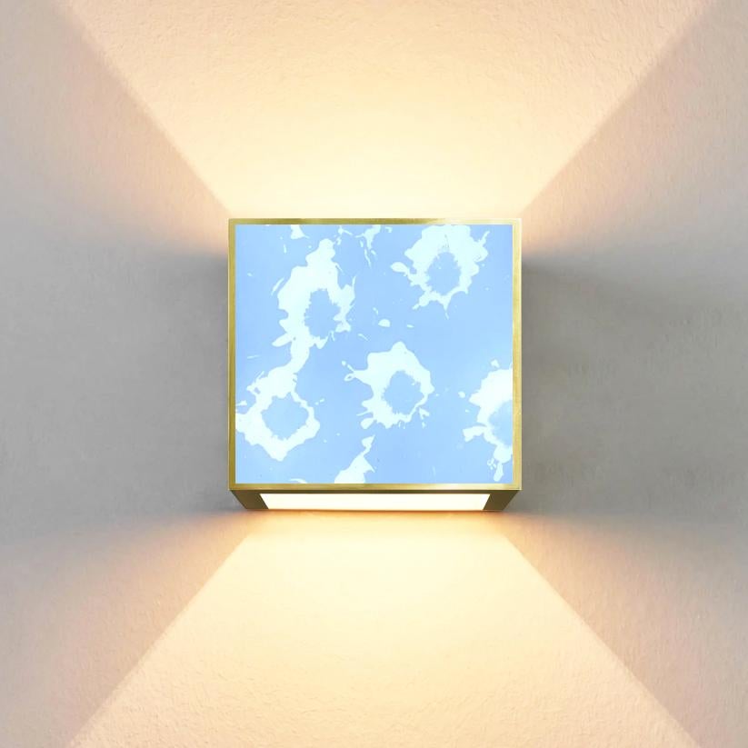 Modern Contemporary 'Square' Sconce Light Blue Crystal, Brass and Gold by Ghirò Studio For Sale