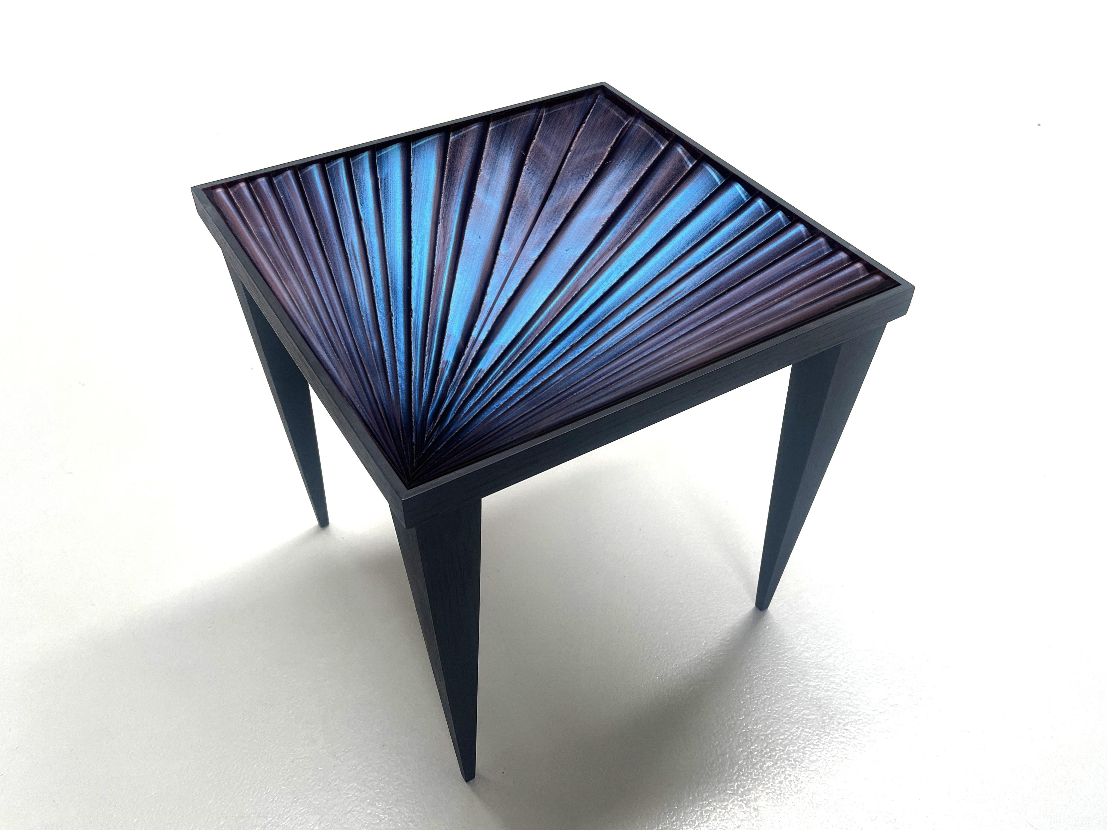 Modern Contemporary ‘Square’ Table Blue Crystal and Oak Wood Handmade by Ghirò Studio For Sale