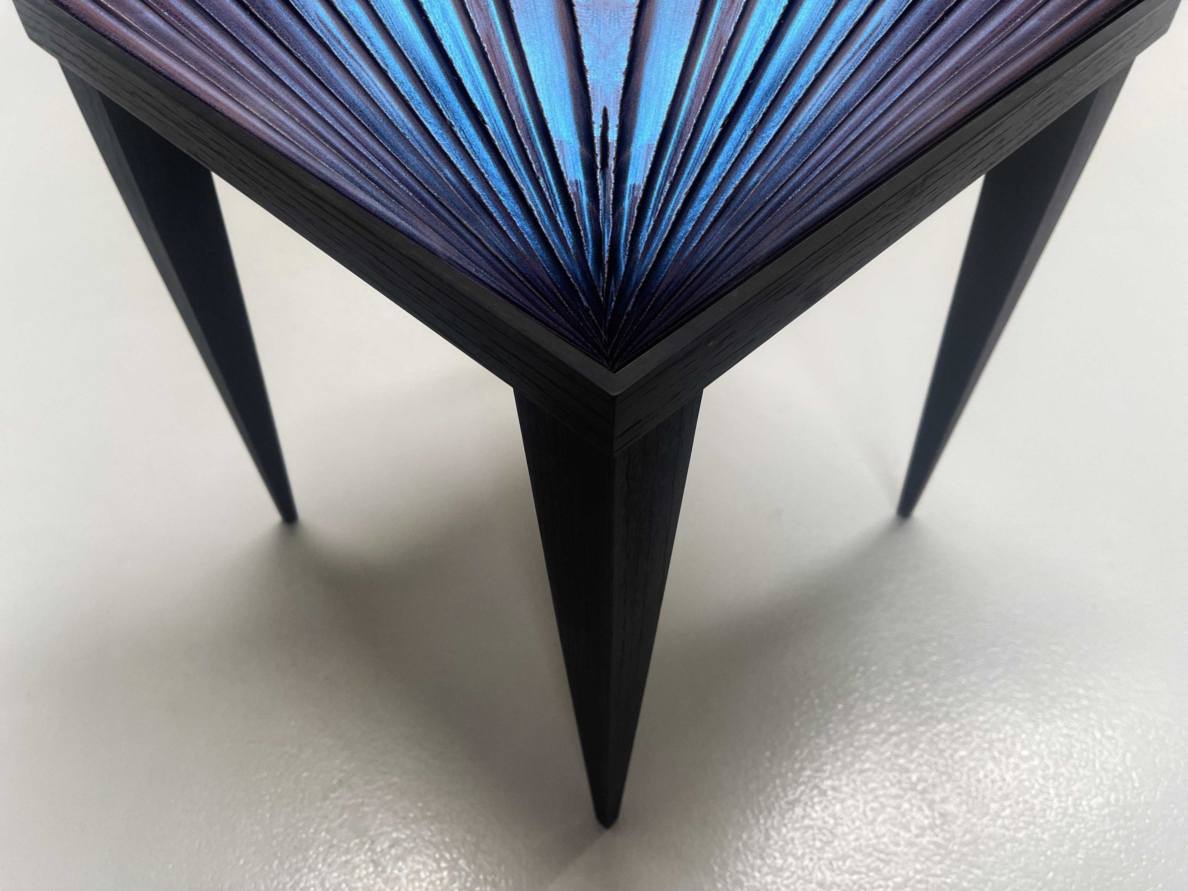 Italian Contemporary ‘Square’ Table Blue Crystal and Oak Wood Handmade by Ghirò Studio For Sale