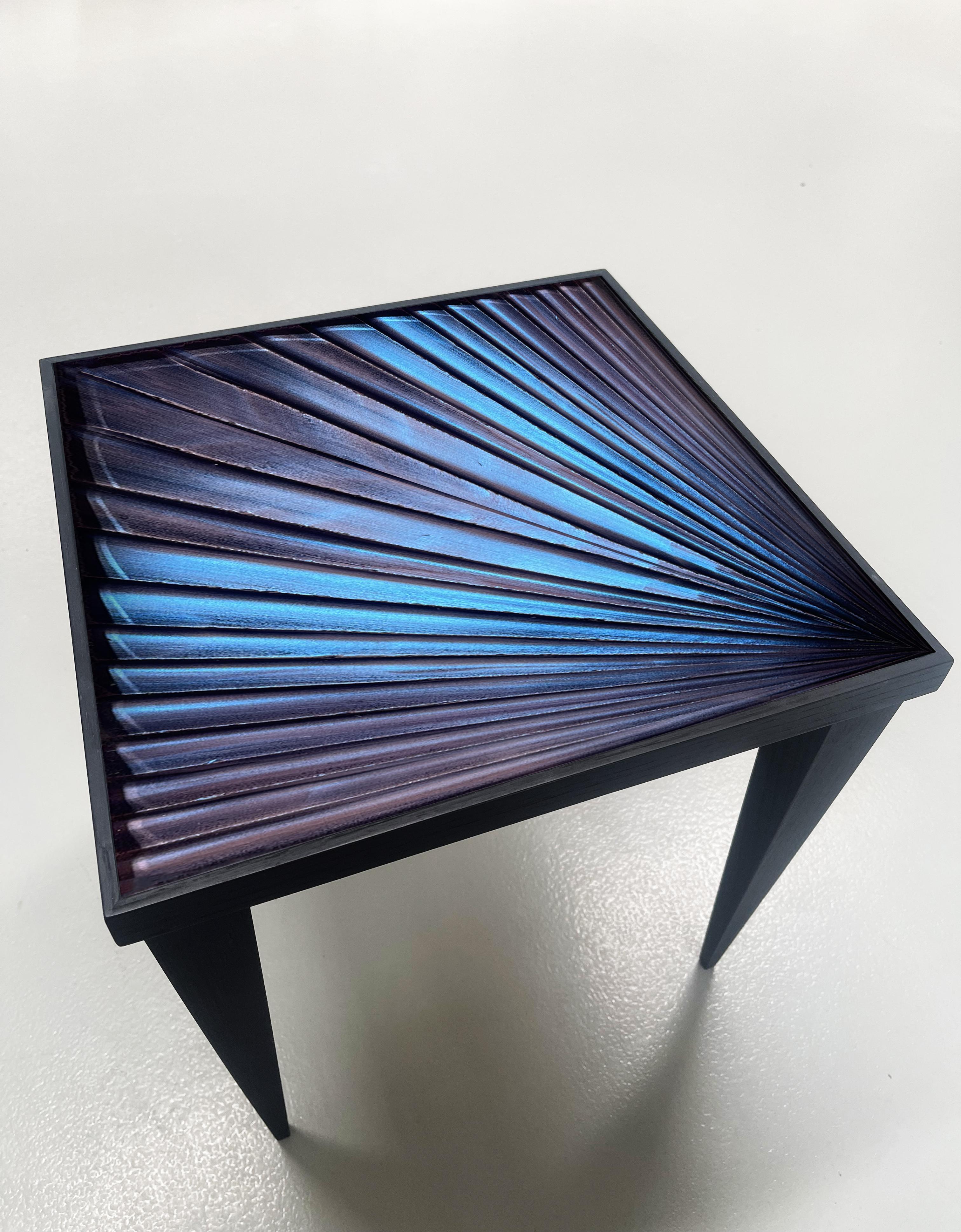 Hand-Crafted Contemporary ‘Square’ Table Blue Crystal and Oak Wood Handmade by Ghirò Studio For Sale