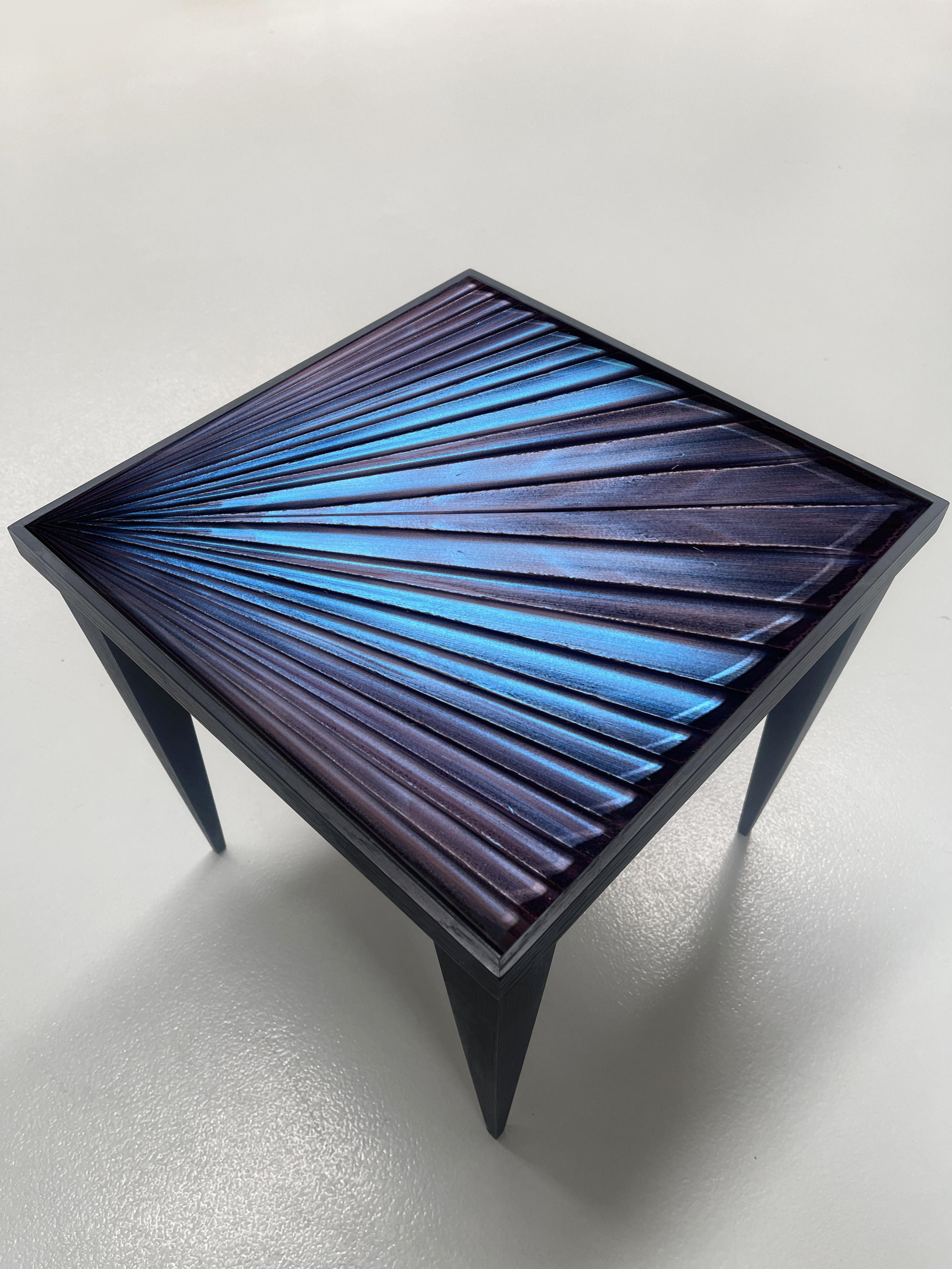 Glass Contemporary ‘Square’ Table Blue Crystal and Oak Wood Handmade by Ghirò Studio For Sale