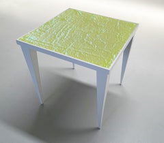 Contemporary ‘Square’ Table Yellow Crystal and Oak Wood Handmade by Ghirò Studio
