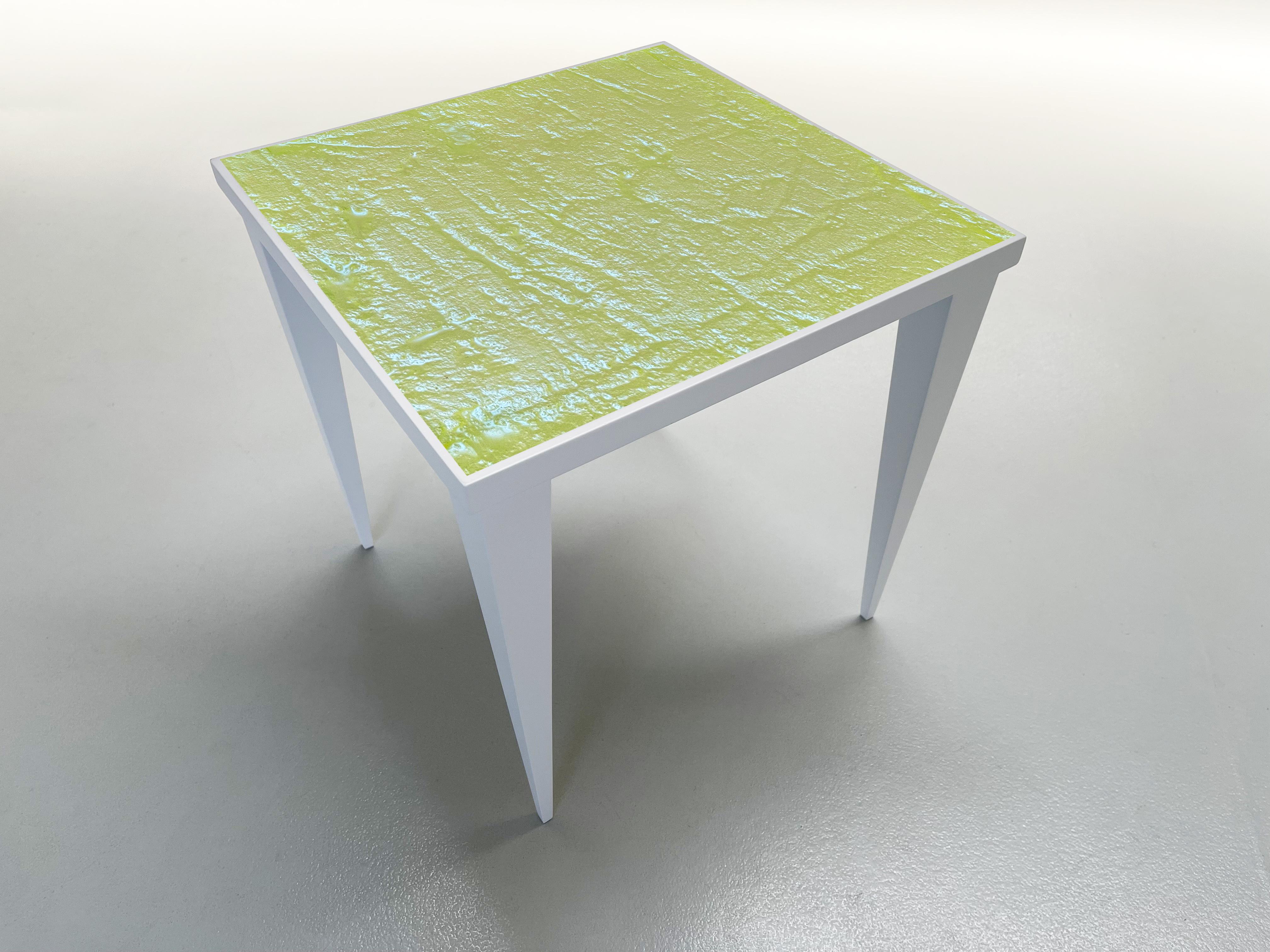 Modern Contemporary ‘Square’ Table Yellow Crystal and Oak Wood Handmade by Ghirò Studio For Sale