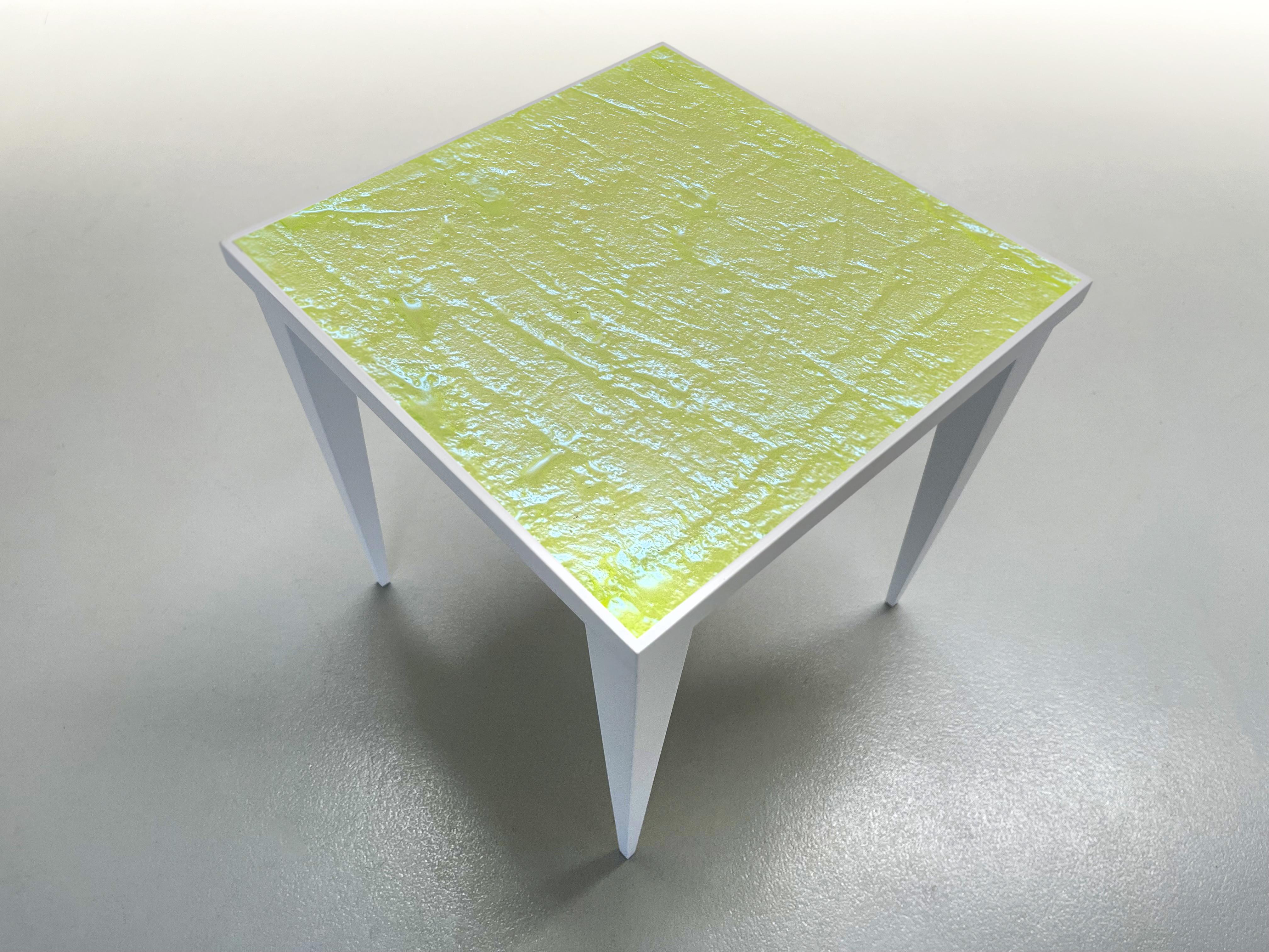 Hand-Crafted Contemporary ‘Square’ Table Yellow Crystal and Oak Wood Handmade by Ghirò Studio For Sale