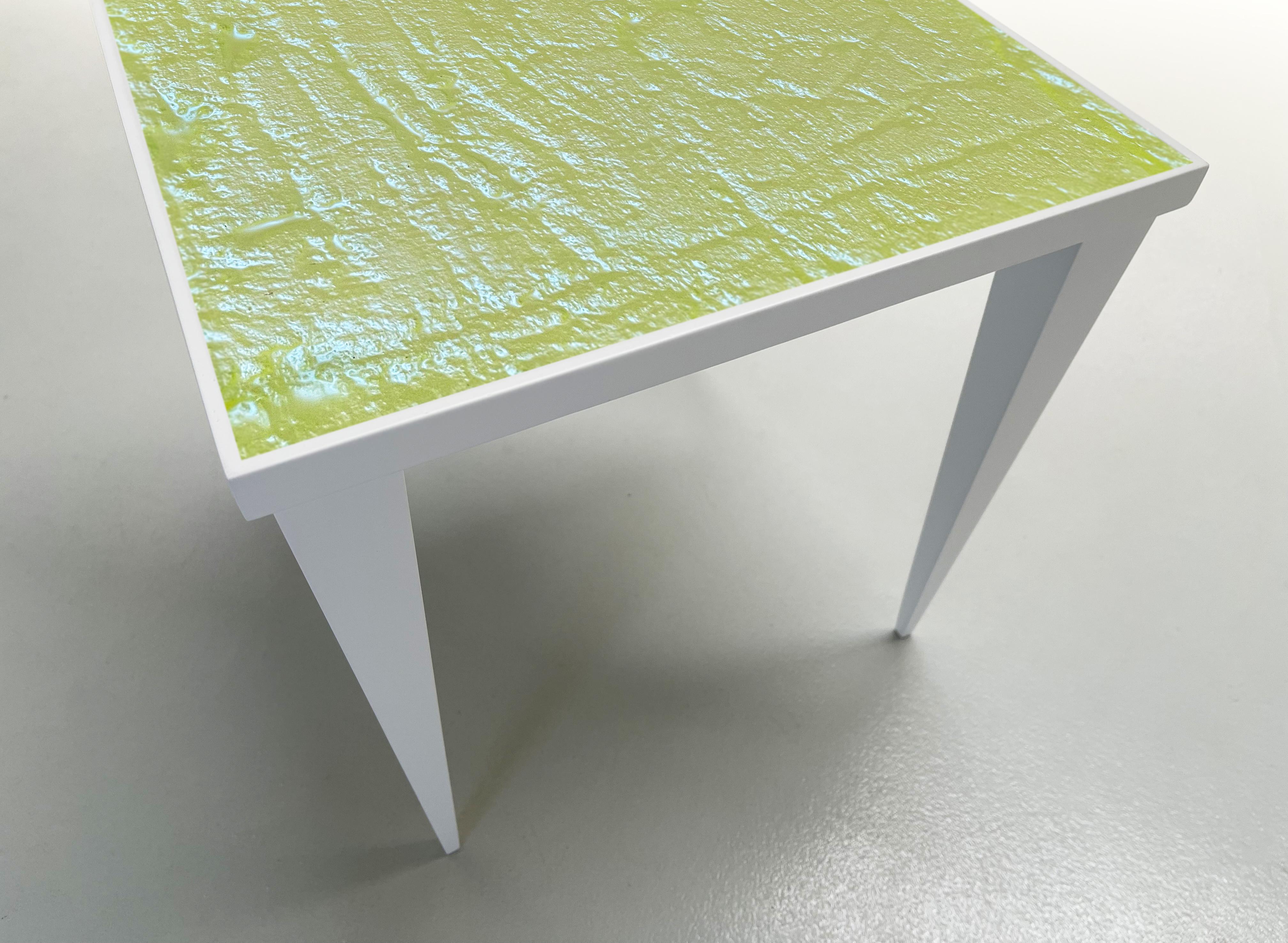 Glass Contemporary ‘Square’ Table Yellow Crystal and Oak Wood Handmade by Ghirò Studio For Sale
