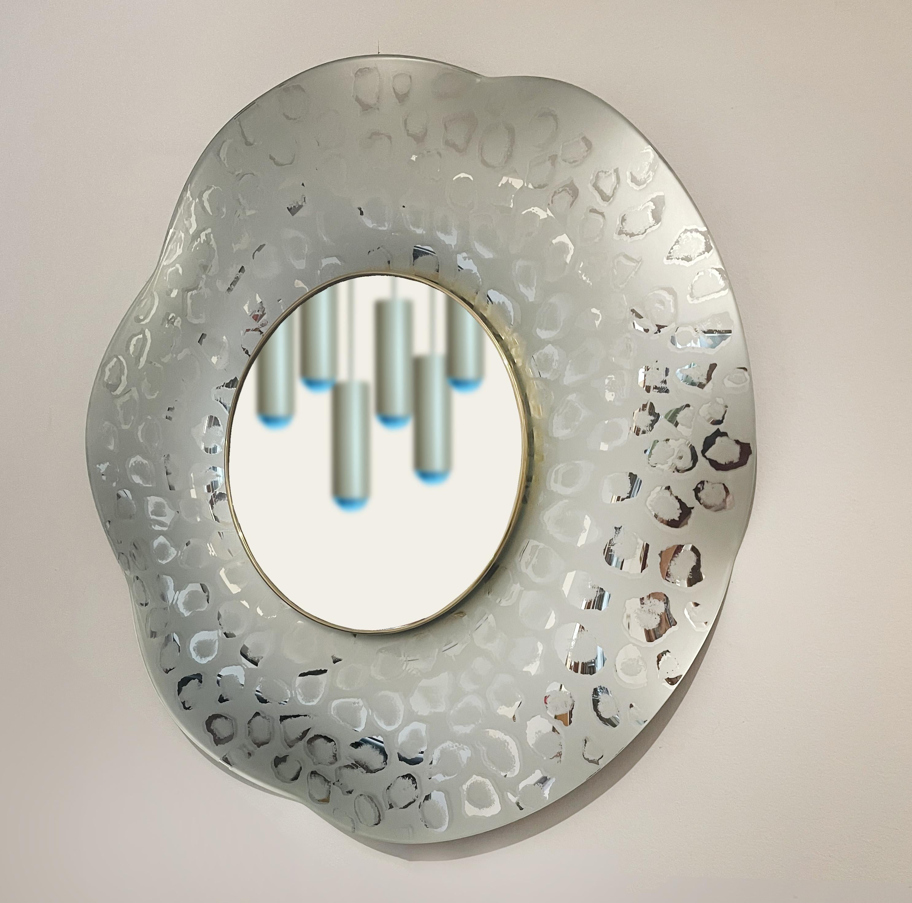 Glass Contemporary 'Undulate' Mirror Silver Crystal, Brass and Gold by Ghirò Studio For Sale