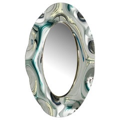 Contemporary by Ghirò Studio 'Undulate' Oval Mirror Silver Crystal and Brass
