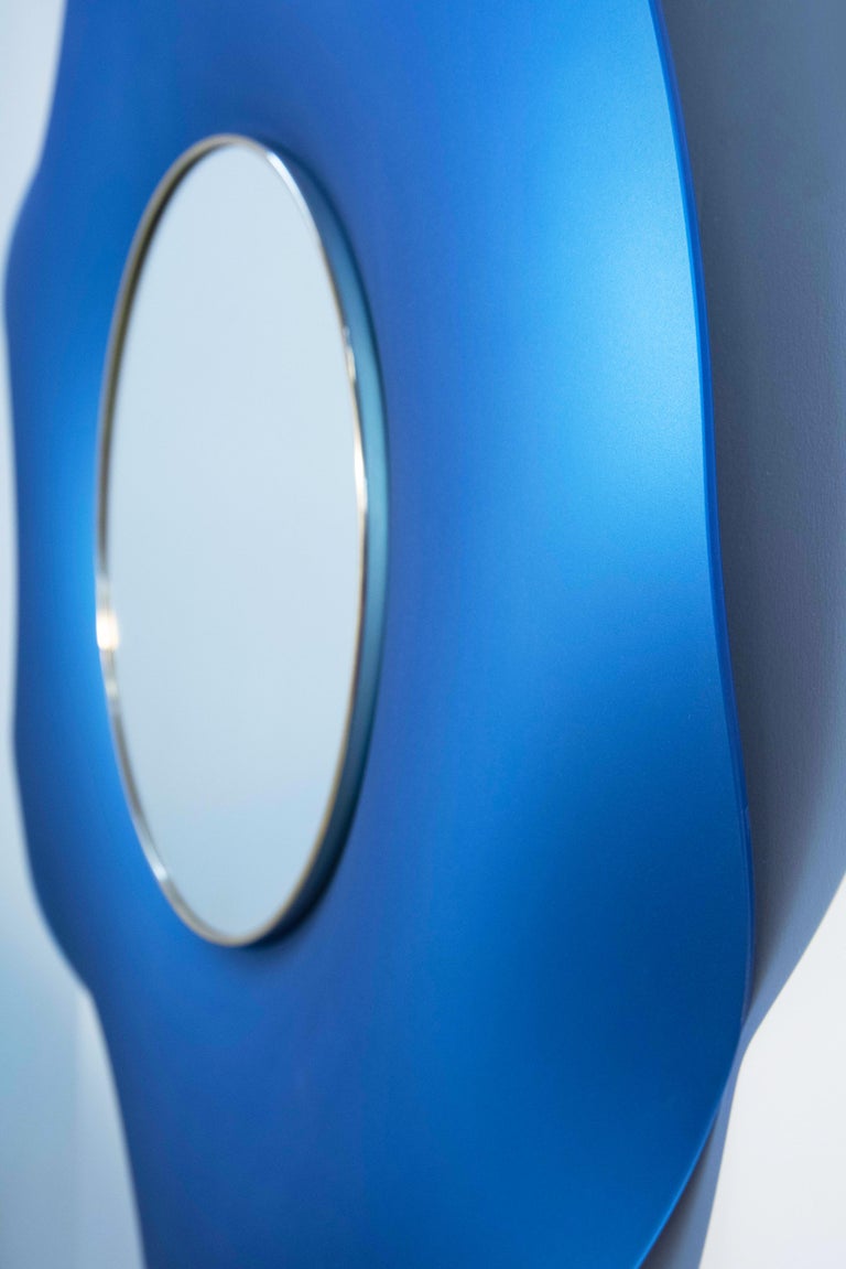 Modern Contemporary 'Undulate' Wall Mirror Satin Blue Crystal Handmade by Ghirò Studio For Sale
