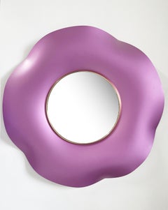 Contemporary 'Undulate' Wall Mirror Satin Pink Crystal Handmade by Ghirò Studio