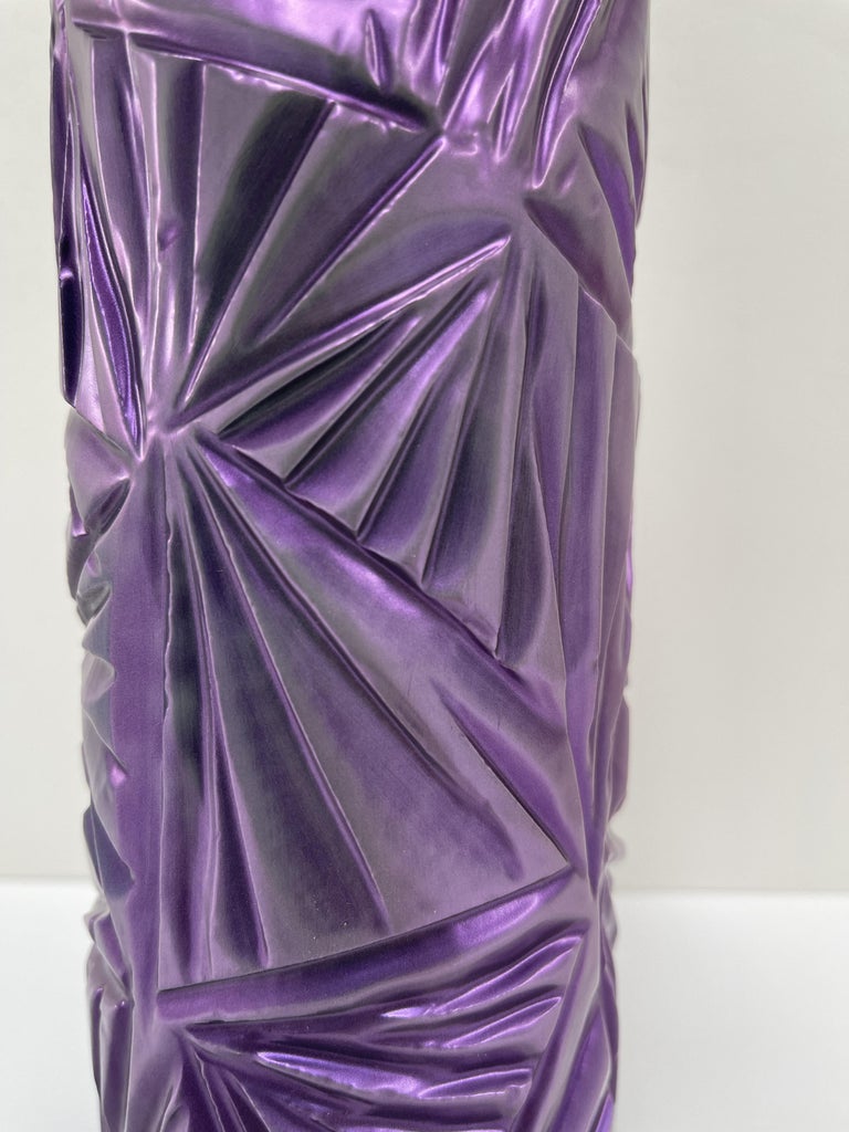 Modern Contemporary Vase Purple Crystal Hand Engraved by Ghirò Studio For Sale