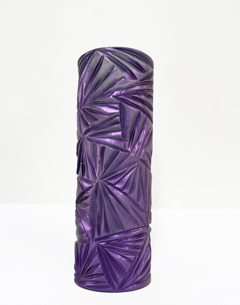 Italian Contemporary Vase Purple Crystal Hand Engraved by Ghirò Studio For Sale