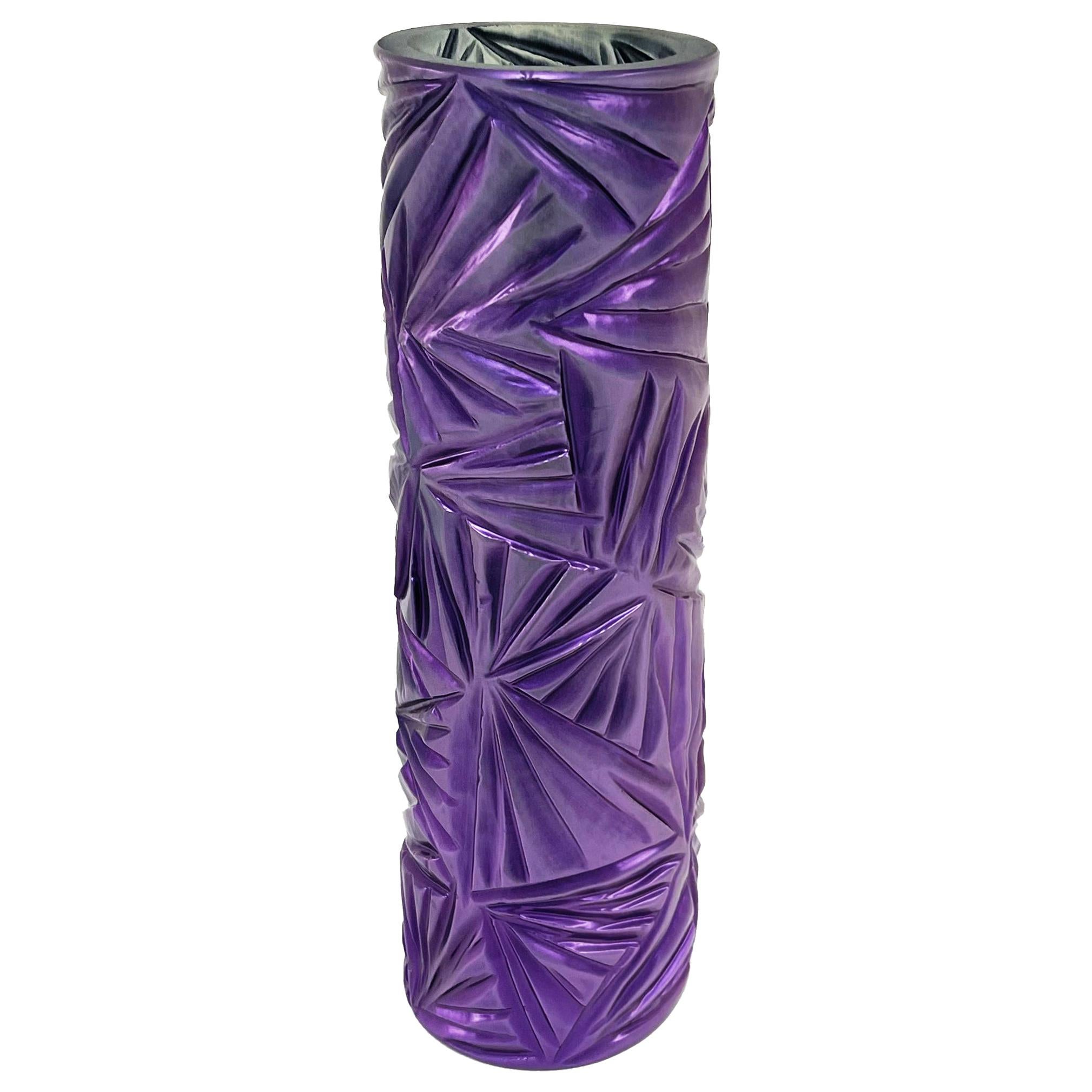 Contemporary Vase Purple Crystal Hand Engraved by Ghirò Studio