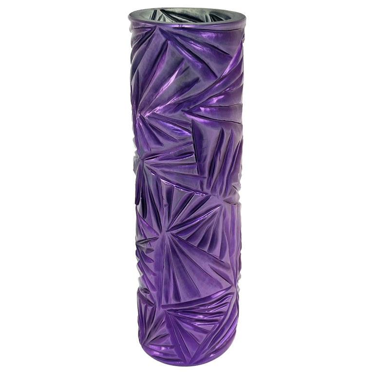 Contemporary Vase Purple Crystal Hand Engraved by Ghirò Studio For Sale
