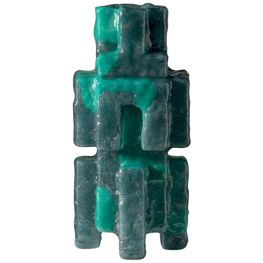 Contemporary by Las Animas Keru 209 Sculpture Vase Vessel Resin Green Gray