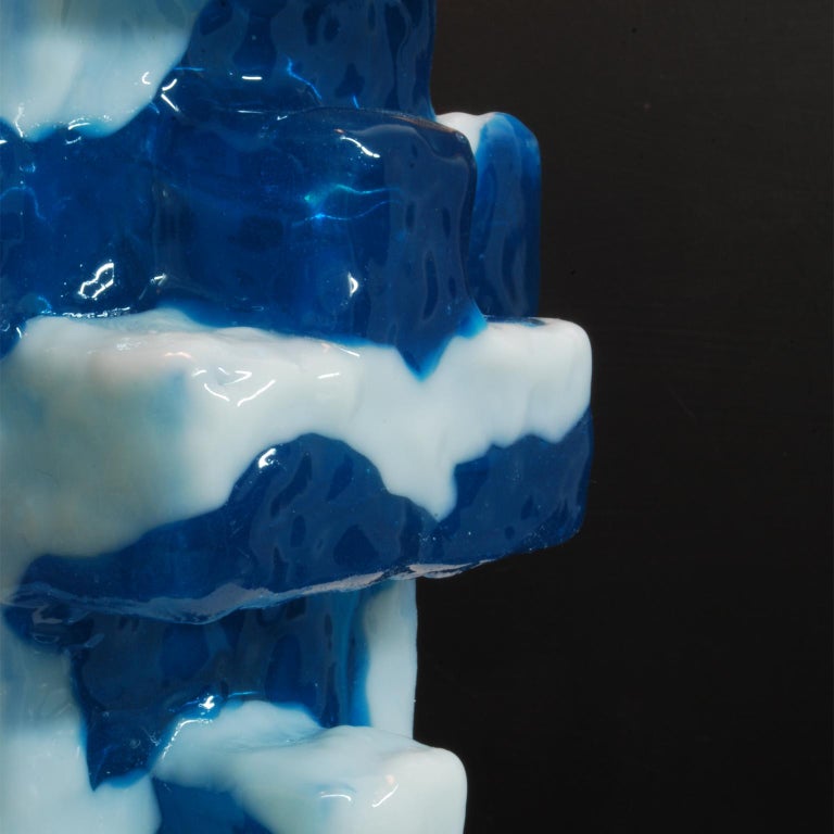Spanish Contemporary by Las Animas Keru 212 Sculpture Vase Vessel Resin Blue White For Sale