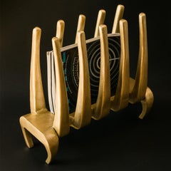 Magazine Rack Sculpture Contemporary Organic Solid Wood Gold
