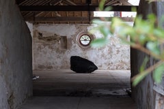 Contemporary Dining Table Burned Wood and Volcanic Stone by Mircea Anghel