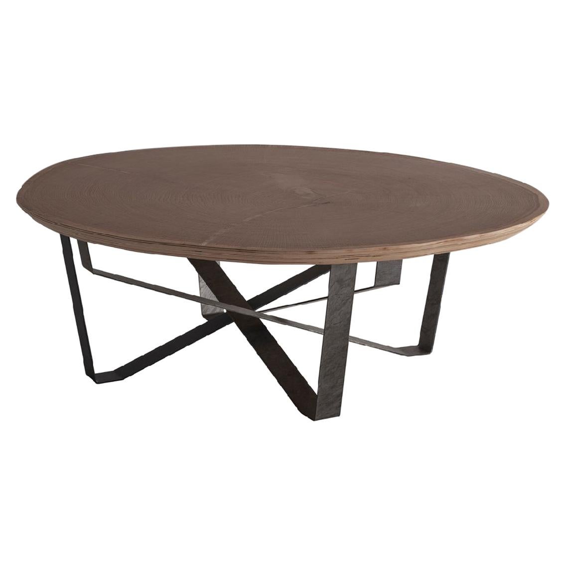 Contemporary by Studio Oxi 2xCoffee Table Wood veneer Tree trunk Steel Burnished For Sale