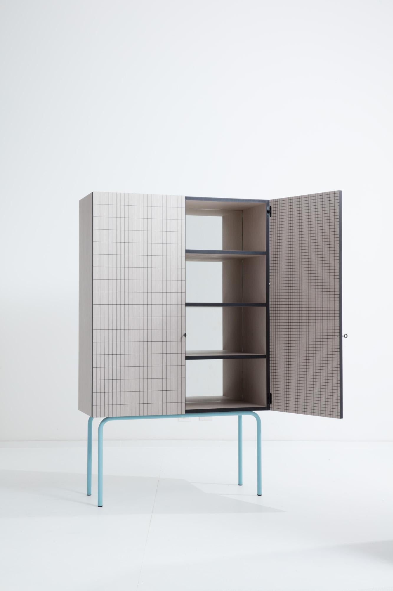 Italian Contemporary Cabinet, Check Surface Texture Printed, Bauhaus-Inspired Structure For Sale