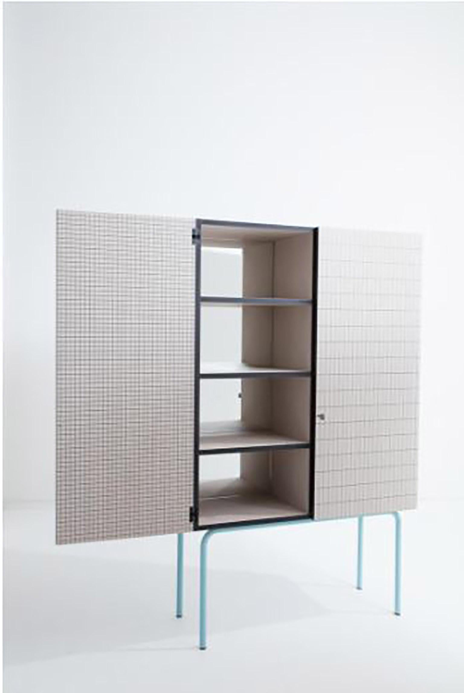 Painted Contemporary Cabinet, Check Surface Texture Printed, Bauhaus-Inspired Structure For Sale