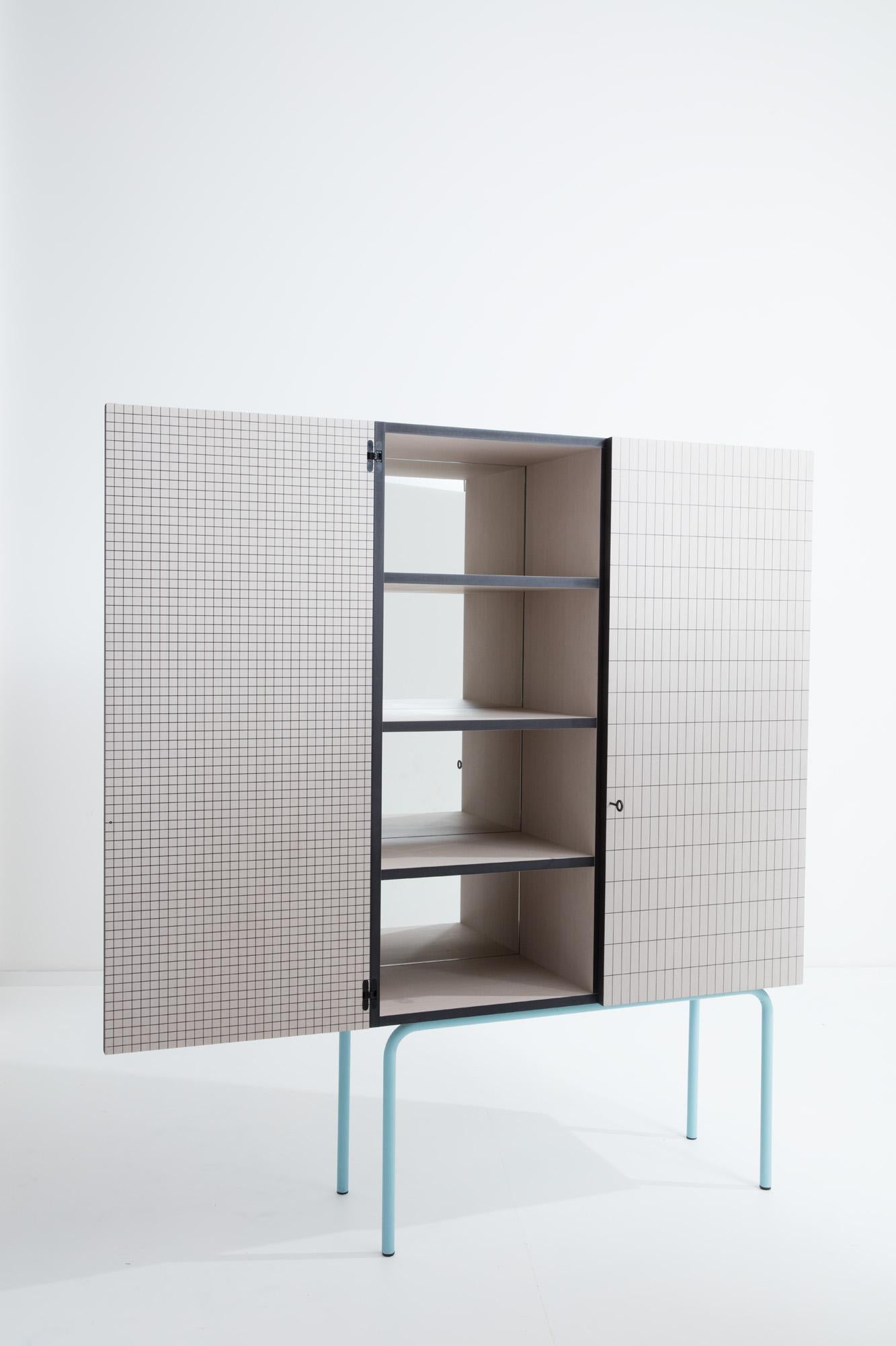 Contemporary Cabinet, Check Surface Texture Printed, Bauhaus-Inspired Structure In New Condition For Sale In Milan, IT