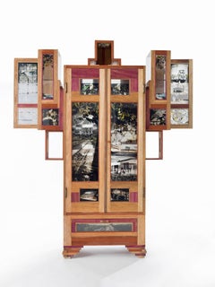 Contemporary Cabinet Coffee Mask, Mixed Woods with Photography in Acrylic