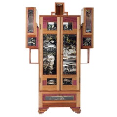 Contemporary Cabinet Coffee Mask, Mixed Woods with Photography in Acrylic