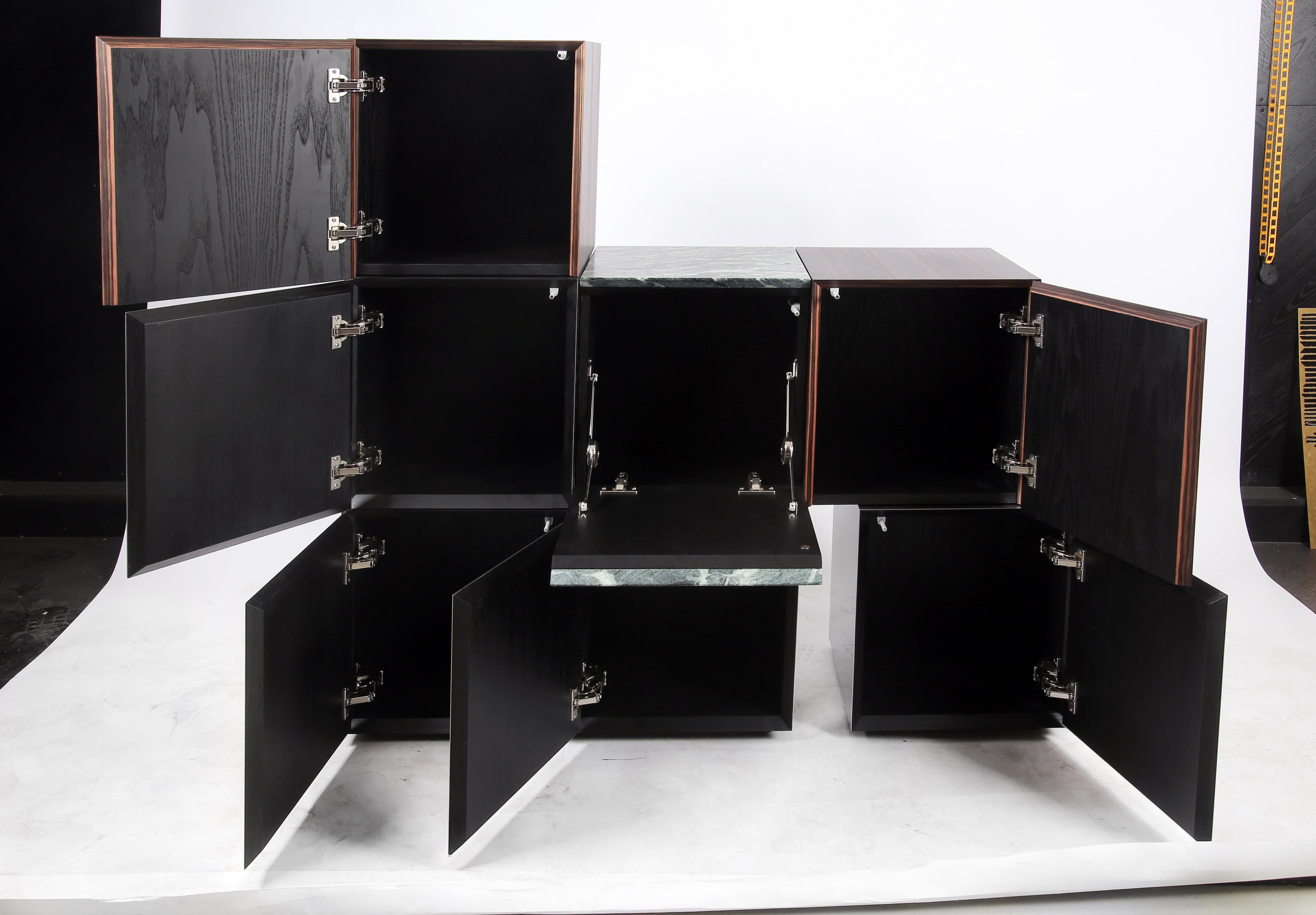 Contemporary Cabinet CUCU Polished Stainless Steel Ebony Verde Alpi Marble In New Condition For Sale In Husavik, IS