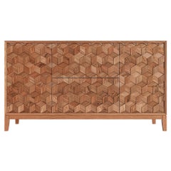 Contemporary Cabinet in Solid Oak with Hexagon Oak Mosaic + 3D Model