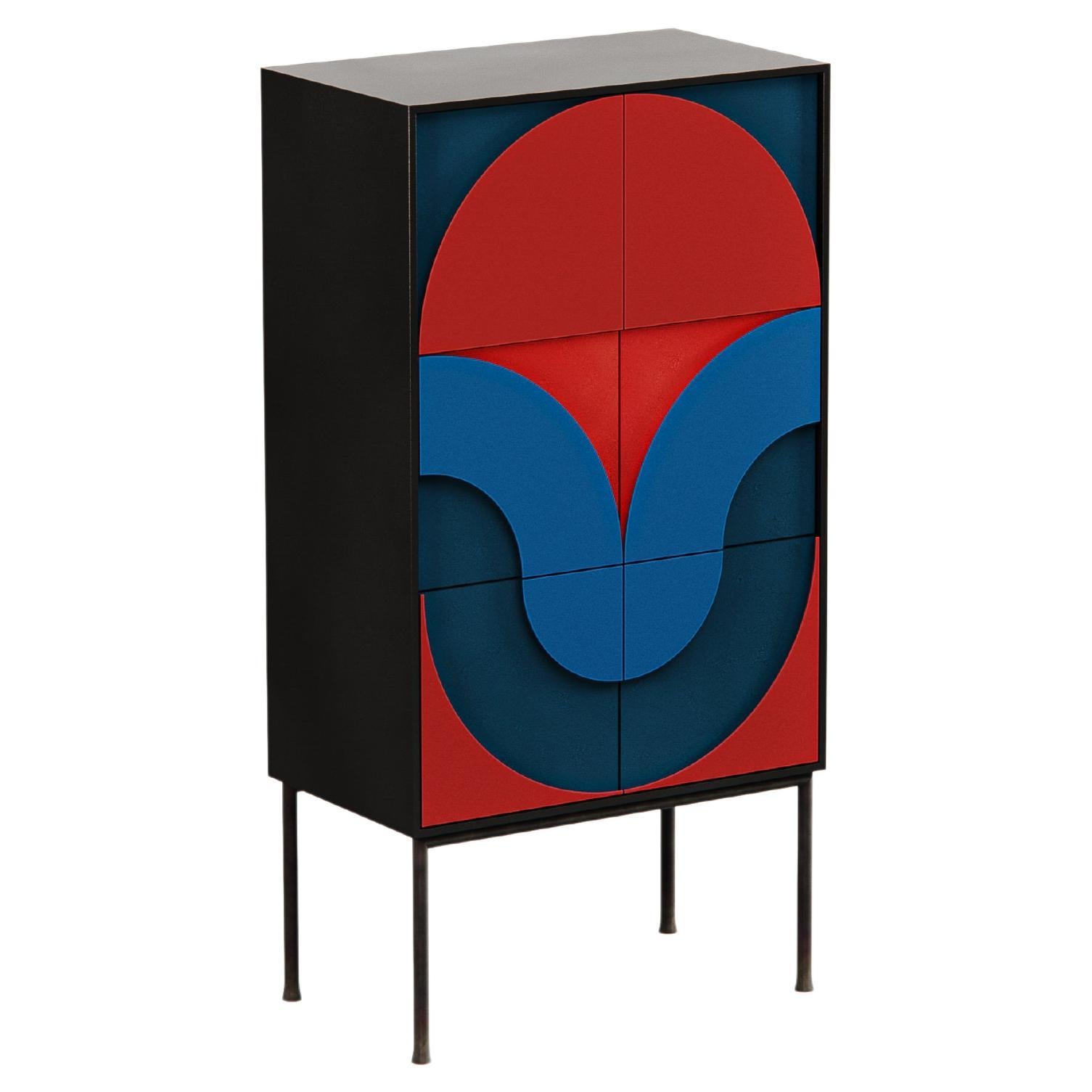 Contemporary cabinet inspired by Hungarian neoavantgarde with handpatinated legs For Sale