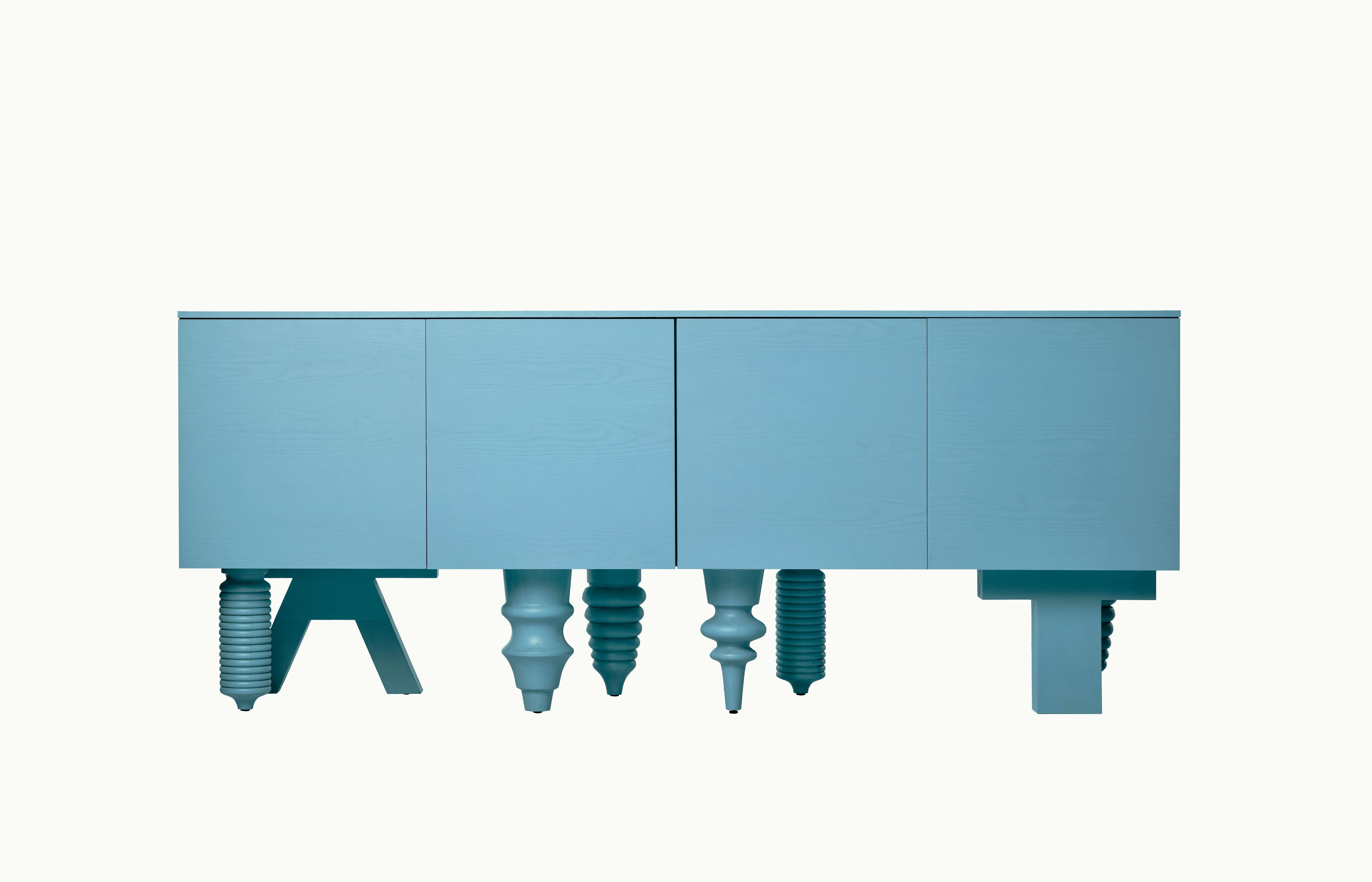 Organic Modern Contemporary Cabinet 'Multileg' by Jaime Hayon, Ash Top, Blue, 200 cm For Sale