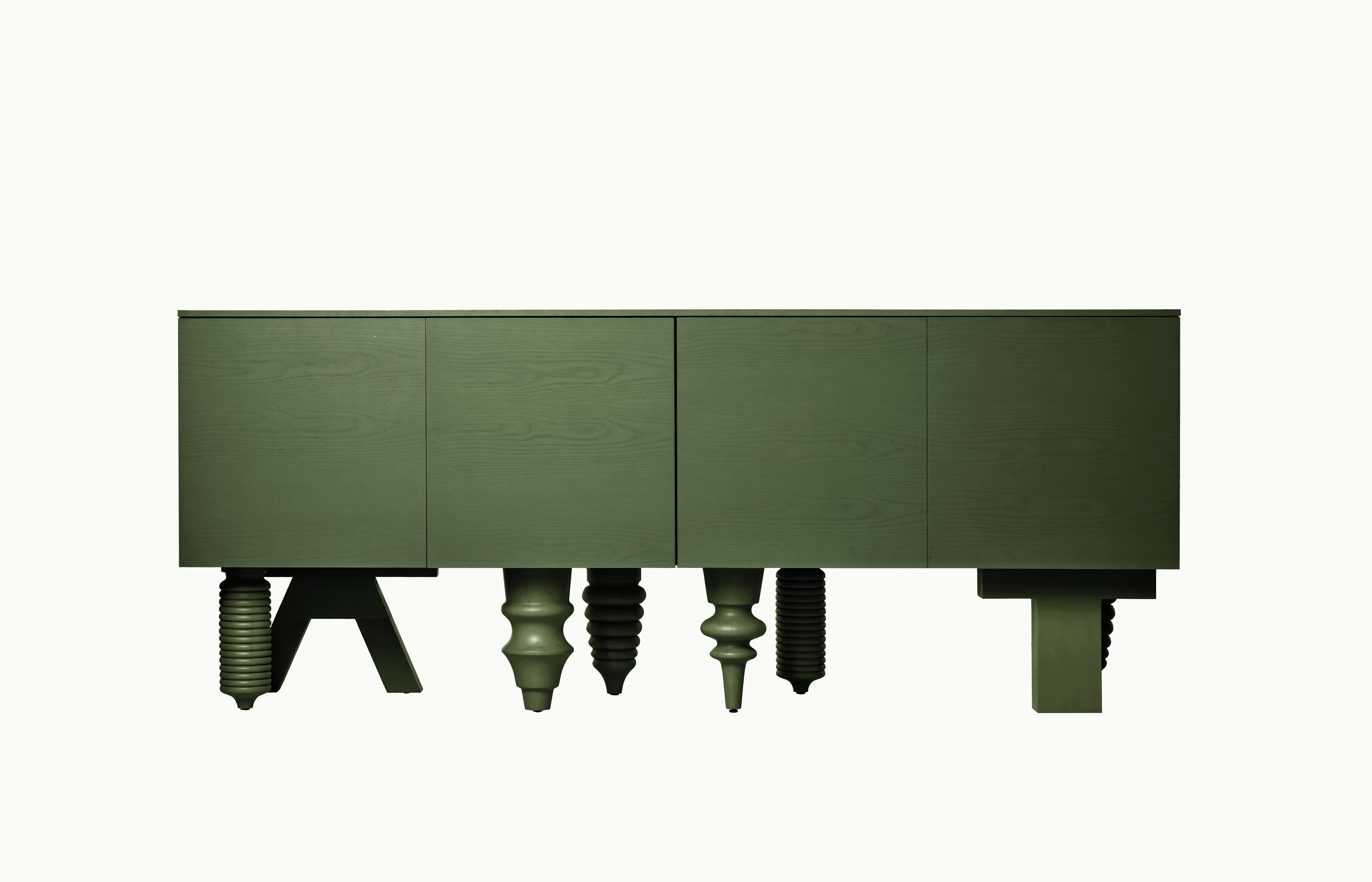 Contemporary Cabinet 'Multileg' by Jaime Hayon, Ash Top, Green, 250 cm For Sale 4