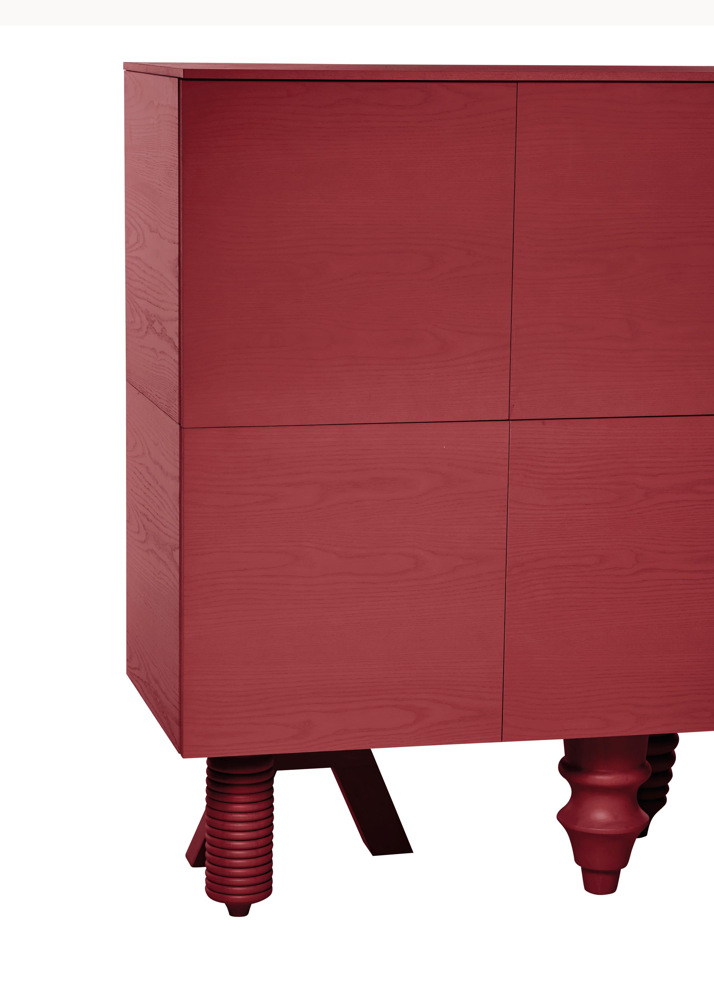 Contemporary Cabinet 'Multileg' by Jaime Hayon, Ash Top, Red, 100 cm For Sale 11