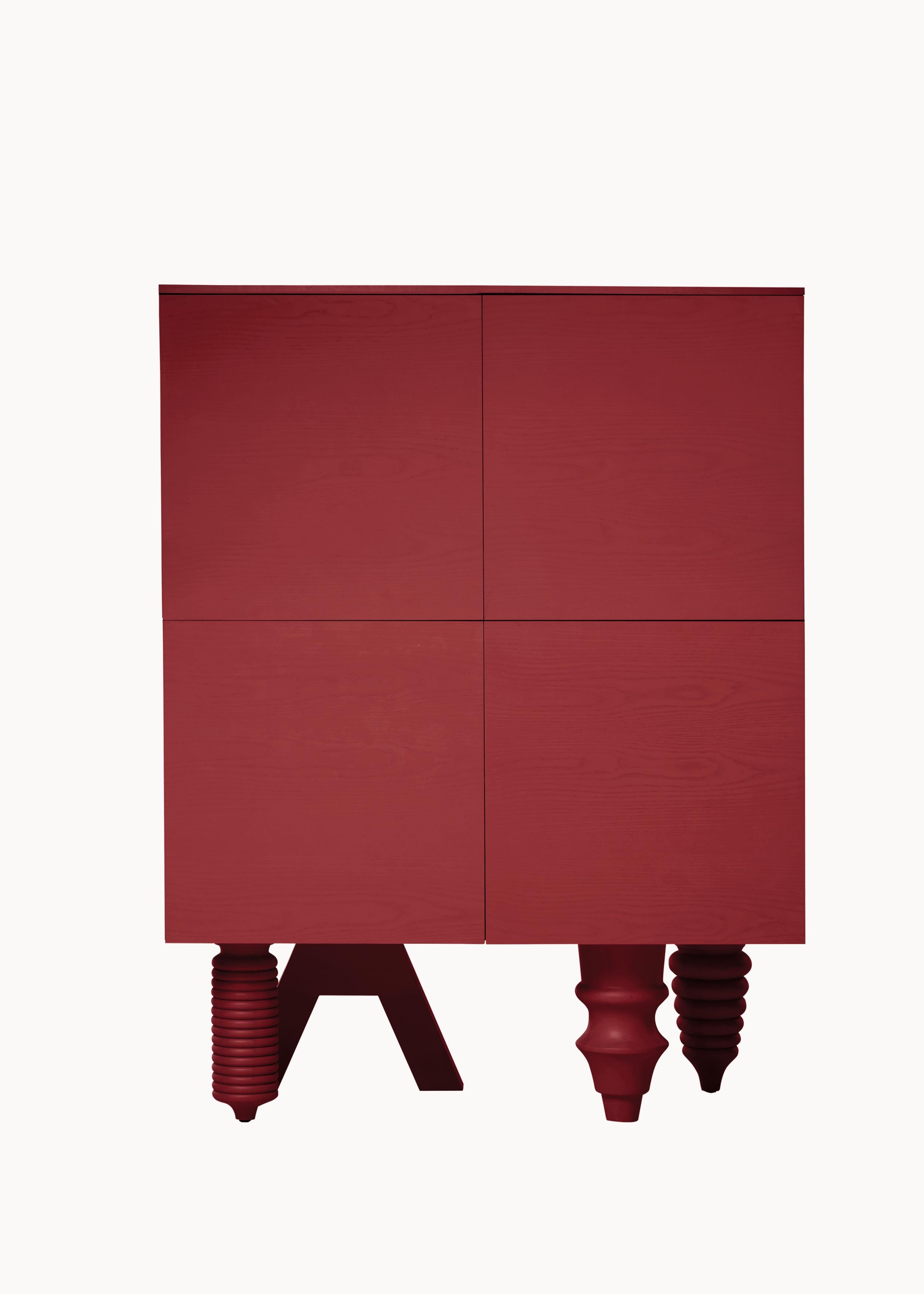 Spanish Contemporary Cabinet 'Multileg' by Jaime Hayon, Ash Top, Red, 100 cm For Sale