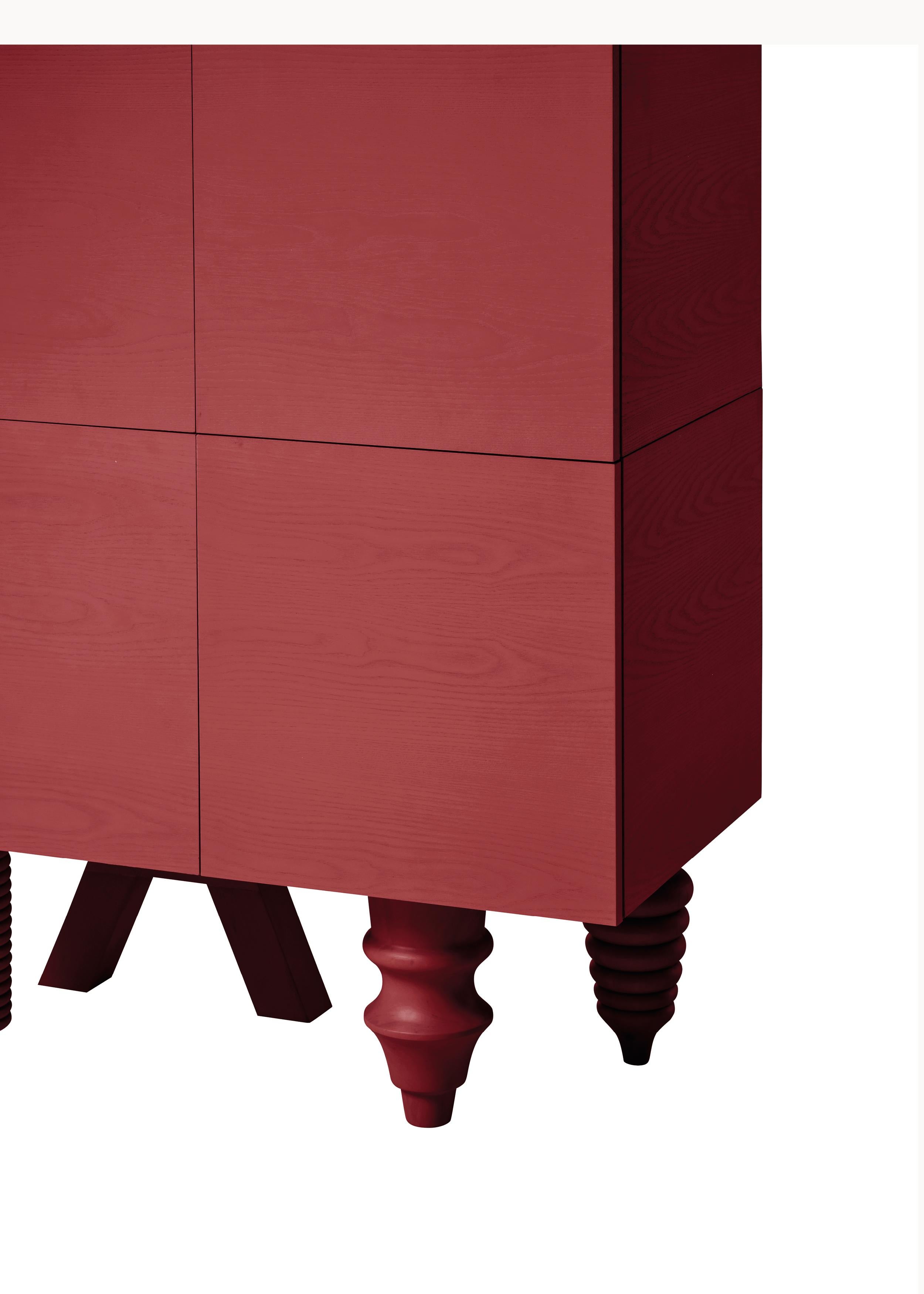 Contemporary Cabinet 'Multileg' by Jaime Hayon, Ash Top, Red, 100 cm In New Condition For Sale In Paris, FR
