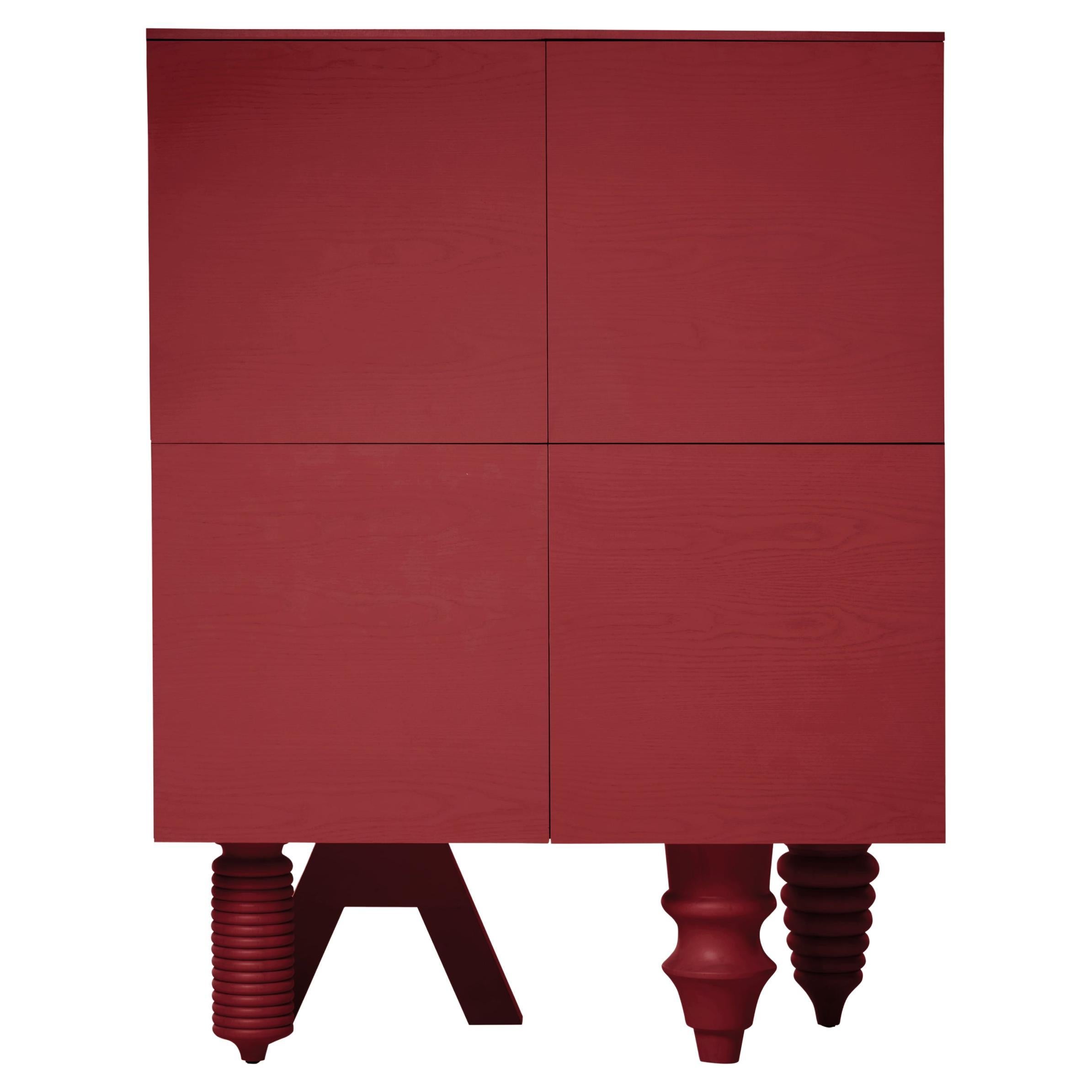 Contemporary Cabinet 'Multileg' by Jaime Hayon, Ash Top, Red, 100 cm