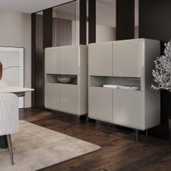 Contemporary Cabinet with 4 Doors and Open Central Shelf In Natural Oak Finish