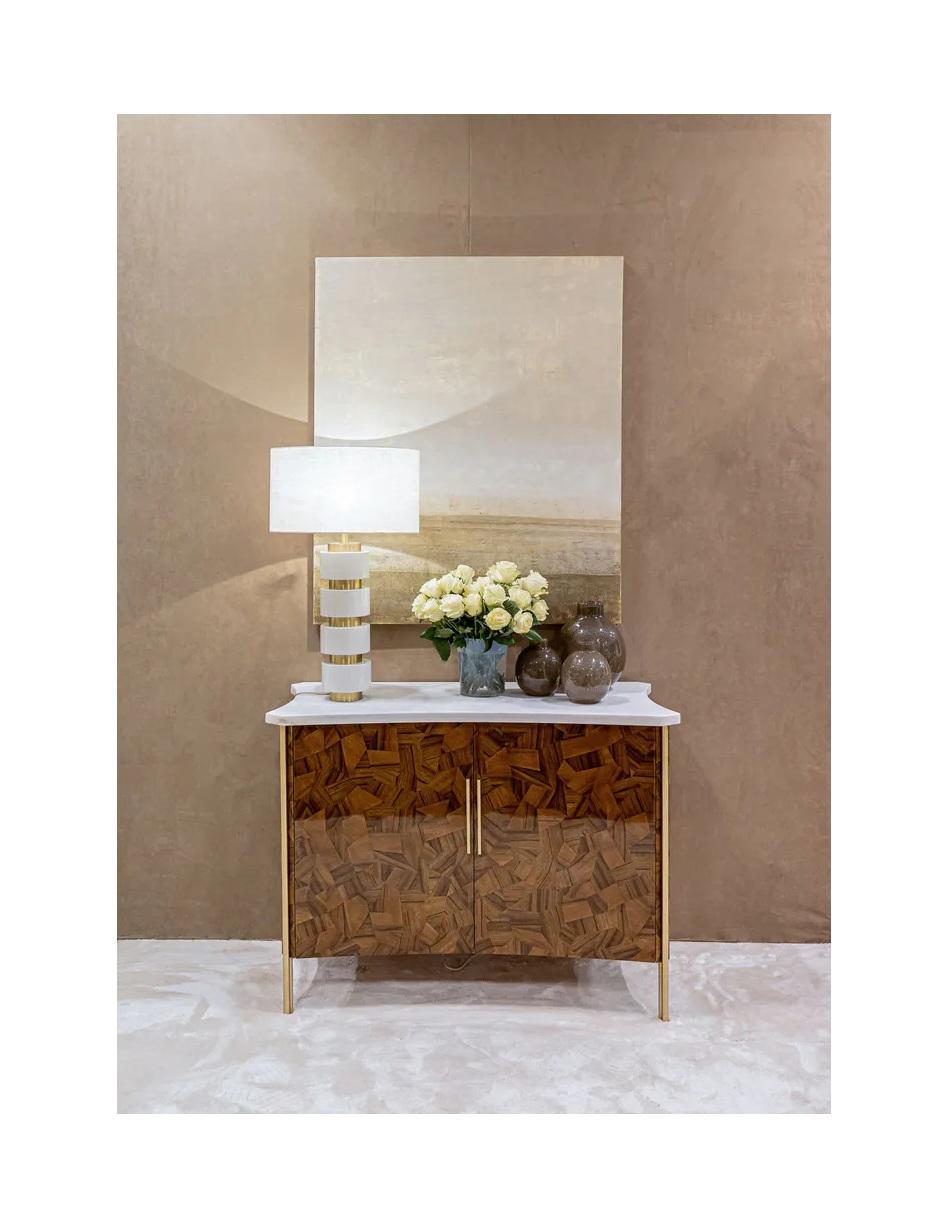 Métal Collectional Design/One avec dessus en marbre et marqueterie en bois exotique en vente