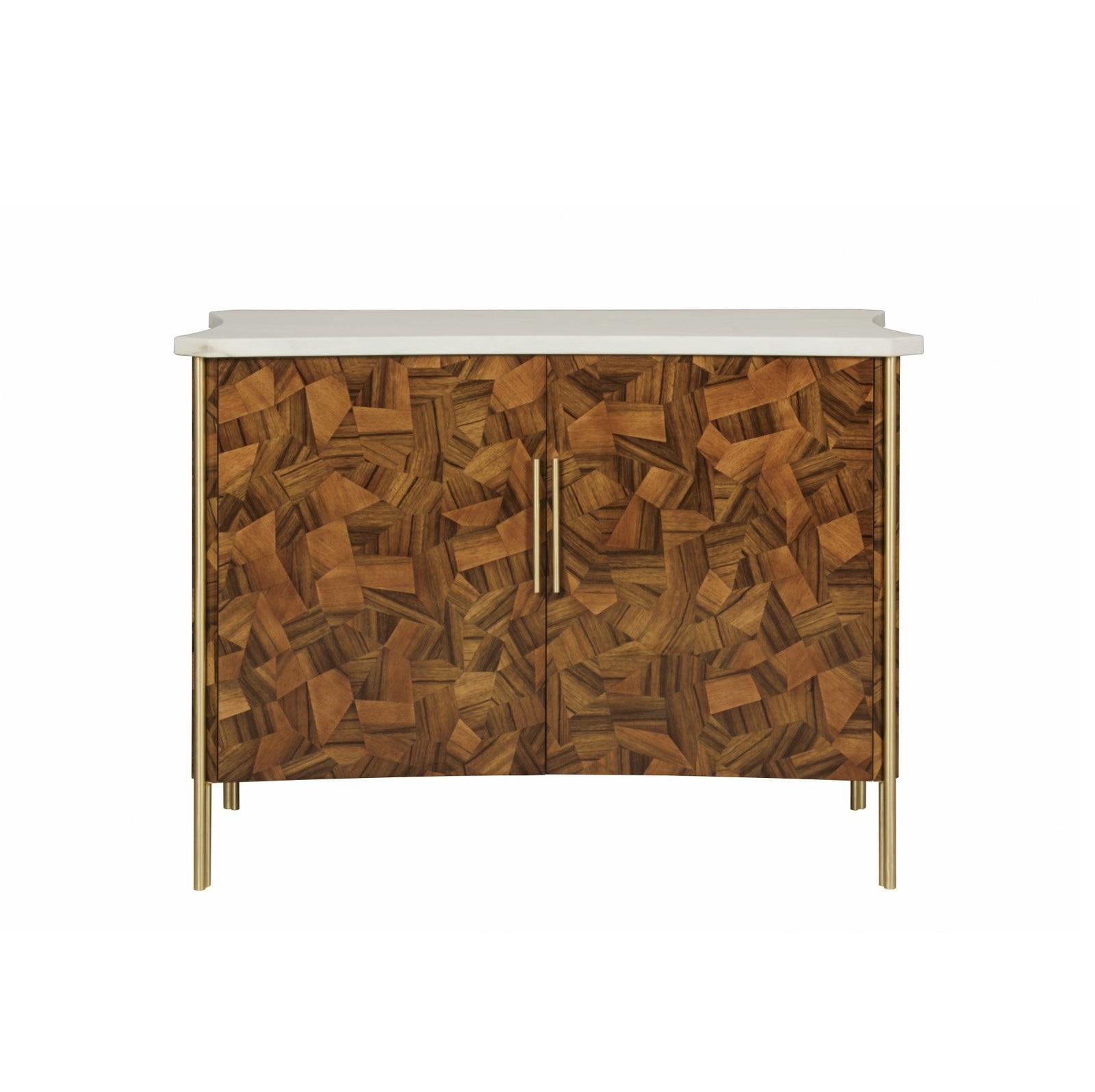 Moderno Mobile contemporaneo con piano in marmo e corpo in impiallacciato Limba lucido in vendita