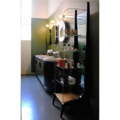 Contemporary Cabinet with Shelves, Perforated Brass and Glass Sides