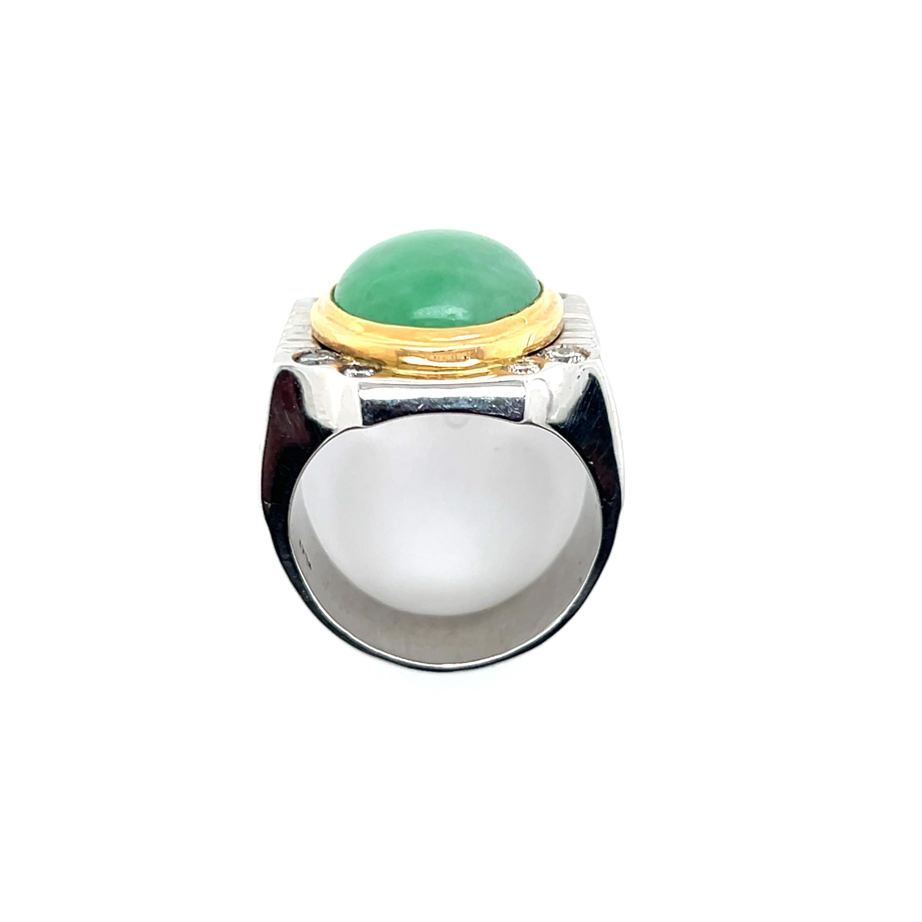 Contemporary Cabochon Jadeite Platinum and 18k Yellow Gold Men's Statement Ring 6