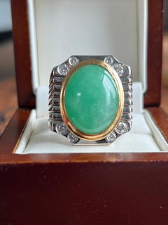 Contemporary Cabochon Jadeite Platinum and 18k Yellow Gold Men's Statement Ring